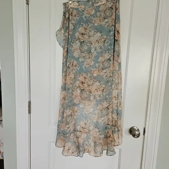 Mi Ami Skirt Lt.Blue Peach Floral Ruffle Hem Feminine Long Maxi Peek A Boo Fairy - Picture 7 of 9